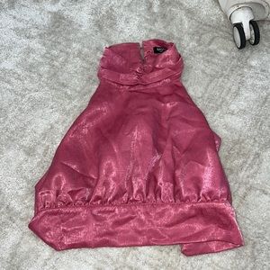Nasty Gal PINK OR BLACK open back high neck silk blouse